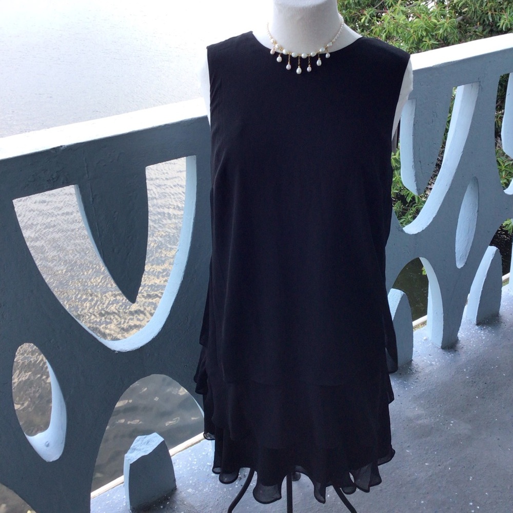 Ralph Lauren Black Label Black Tiered Chiffon Sleeveless Dress NWT